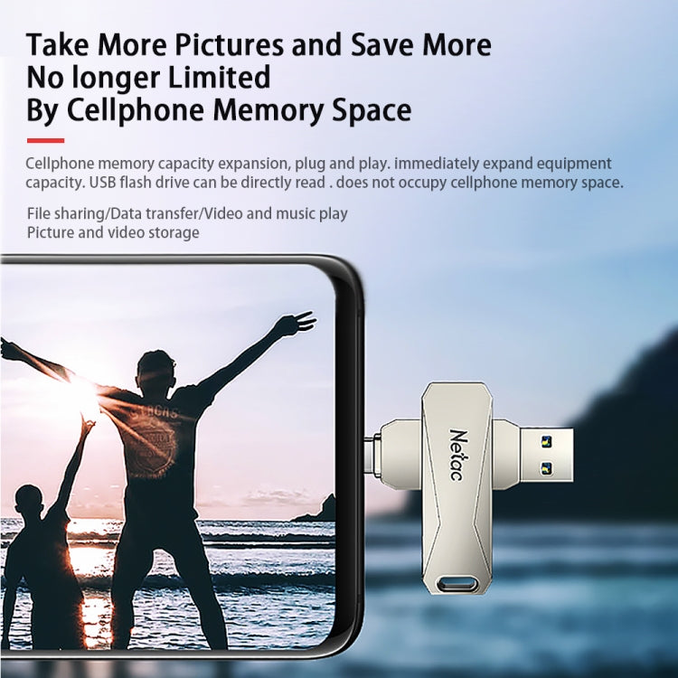 Netac U782C 32GB USB-C / Type-C + USB 3.0 360 Degrees Rotation Zinc Alloy Flash Drive OTG U Disk, 32GB