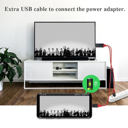 2 in 1 USB-C / Type-C + USB Power Supply Interface to 4K x 2K Ultra HD HDMI Video Cable, Length: 2m, Red USB Power Supply Interface
