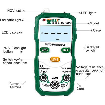 BEST BST-58F Full Automatic Range Multimeter Without Shift Intelligent Identification Digital Multimeter Household Mini Electrical Instrument