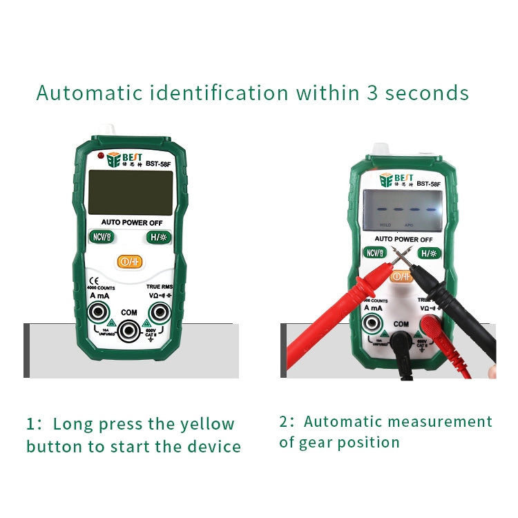 BEST BST-58F Full Automatic Range Multimeter Without Shift Intelligent Identification Digital Multimeter Household Mini Electrical Instrument