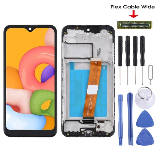 LCD Screen and Digitizer Full Assembly With Frame (Flex Cable Wide) for Samsung Galaxy A01 SM-A015M, For Samsung Galaxy A01 SM-A015M(Wide)