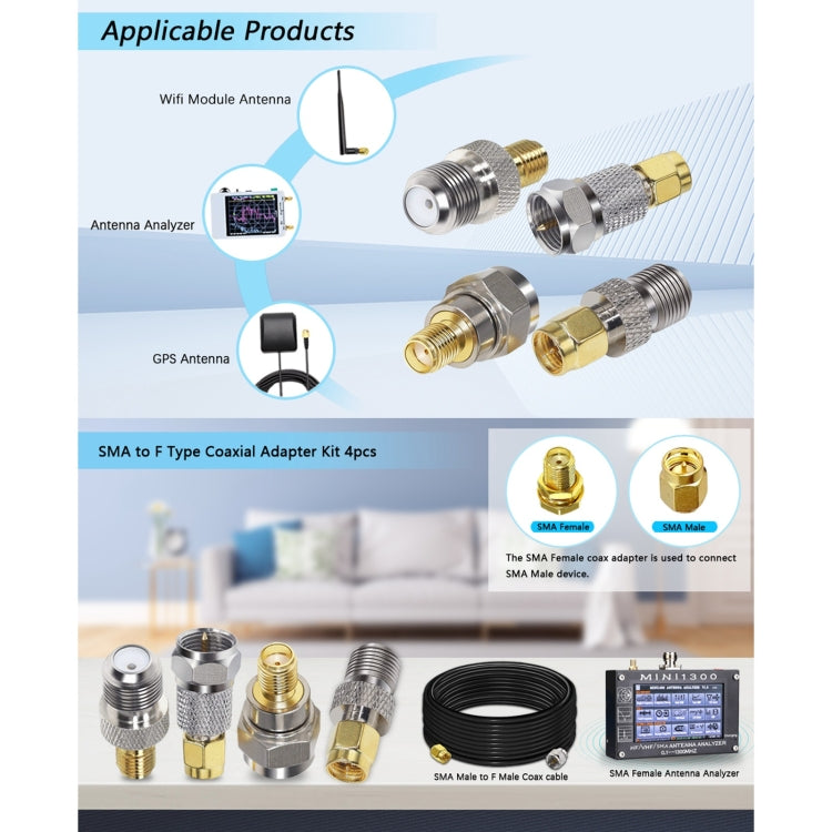 4 in 1 F To SMA RF Coaxial Connector Adapter, F To SMA