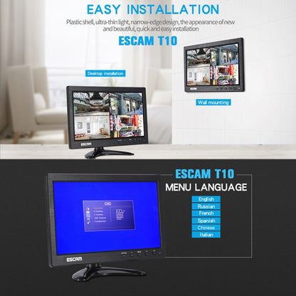 ESCAM T10 10.0 inch TFT LCD 1024x600 Monitor with VGA & HDMI & AV & BNC & USB for PC CCTV Security, T10