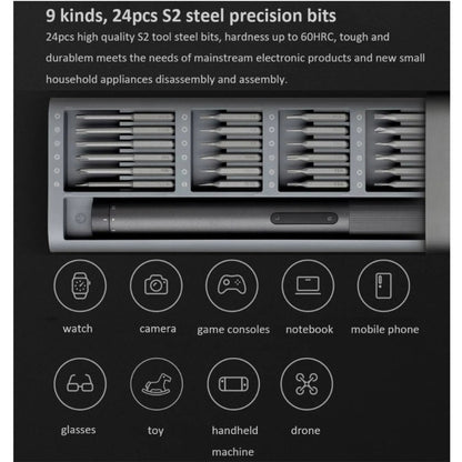25 in 1 Original Xiaomi Mijia Electric Precision Screwdriver Kit Rechargeable Magnetic Aluminum Case, Mijia 25 in 1