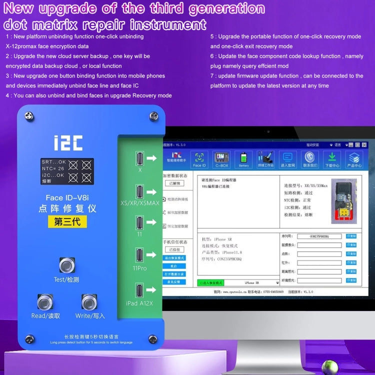 i2C IFace-V8i 3rd Face ID Dot Matrix Projection Repair Programmer With Flex Cable For iPhone X-12 Pro max, i2C IFace-V8i 3rd With Flex Cable