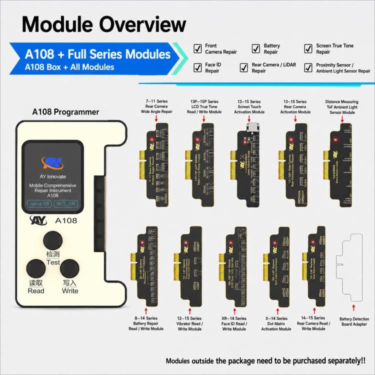 AY A108 Multi-function Dot Matrix Battery Repair Programmer for iPhone 8-16 Pro Max, A108 for iPhone 8-16 Pro Max