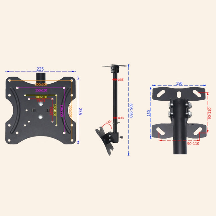 14-42 inch Universal Height & Angle Adjustable Single Screen TV Wall-mounted Ceiling Dual-use Bracket, Retractable Range: 0.5-3m, 14-42 inch