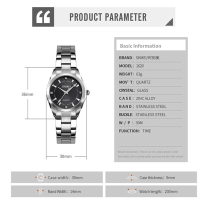 SKmei 1620 Delicate Rhinestone Creative Casual Waterproof Quartz Women Watch Steel Strap Watch