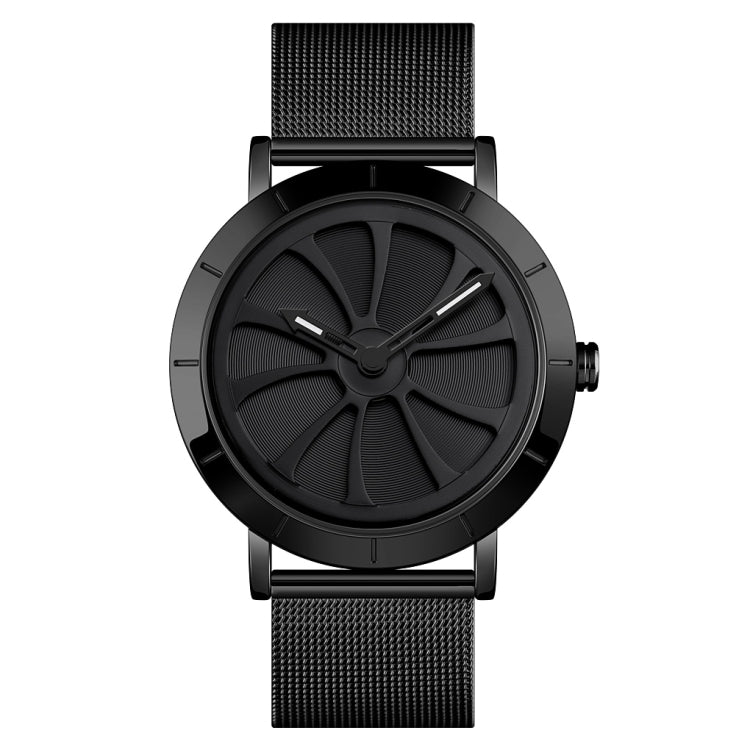 SKMEI 9204 Fashion Skeleton Rotating Dial Waterproof Business Mesh Belt Quartz Watch Men Watch