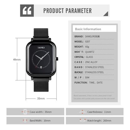 SKMEI 9207 Fashion Creative Simple Watch Men Magnetic Buckle Mesh Belt Steel Belt Couple Quartz Watch
