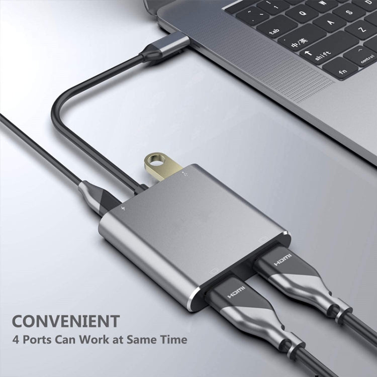 ZS-SG4T1HD2 4-in-1 Type-C to Dual HDMI + USB 3.0 Port + Type-C PD Charging Port Multi-functional HD Dock Adapter