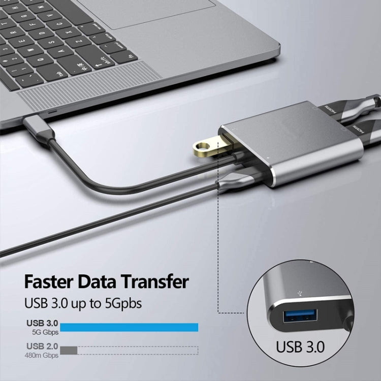 ZS-SG4T1HD2 4-in-1 Type-C to Dual HDMI + USB 3.0 Port + Type-C PD Charging Port Multi-functional HD Dock Adapter
