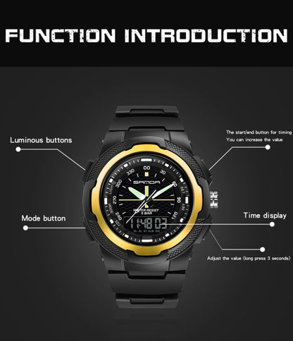 Sanda 3004 Electronic Watch Movement Men Watch Outdoor Sports Luminous Waterproof Multi-Function Watch
