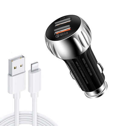 YSY-310QC18W QC3.0 Dual Port USB Car Charger + 3A USB to 8 Pin Data Cable, Cable Length: 1m, YSY-310QC18W with 8 Pin Cable, with 8 Pin Cable