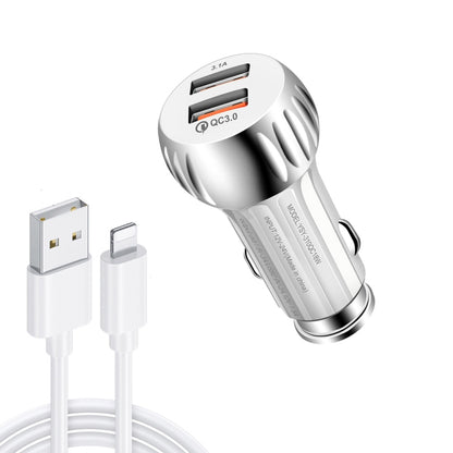 YSY-310QC18W QC3.0 Dual Port USB Car Charger + 3A USB to 8 Pin Data Cable, Cable Length: 1m, YSY-310QC18W with 8 Pin Cable, with 8 Pin Cable