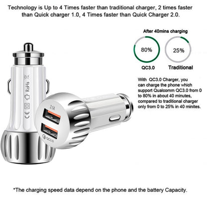 YSY-310QC18W QC3.0 Dual Port USB Car Charger + 3A USB to 8 Pin Data Cable, Cable Length: 1m, YSY-310QC18W with 8 Pin Cable, with 8 Pin Cable