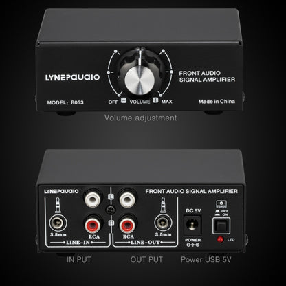 B053 Front Stereo Sound Amplifier Headphone Speaker Amplifier Booster with Volume Adjustment, 2-Way Mixer, USB 5V Power Supply, US Plug, B053