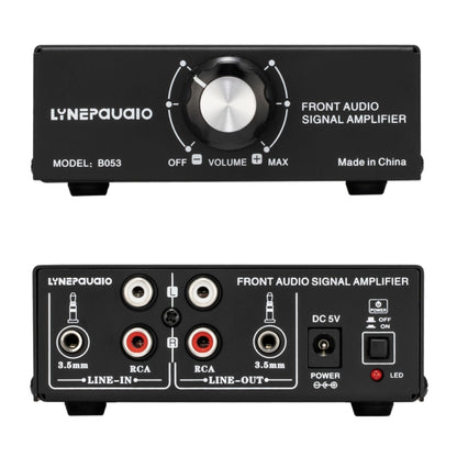 B053 Front Stereo Sound Amplifier Headphone Speaker Amplifier Booster with Volume Adjustment, 2-Way Mixer, USB 5V Power Supply, US Plug, B053