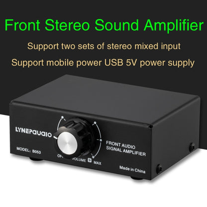 B053 Front Stereo Sound Amplifier Headphone Speaker Amplifier Booster with Volume Adjustment, 2-Way Mixer, USB 5V Power Supply, US Plug, B053