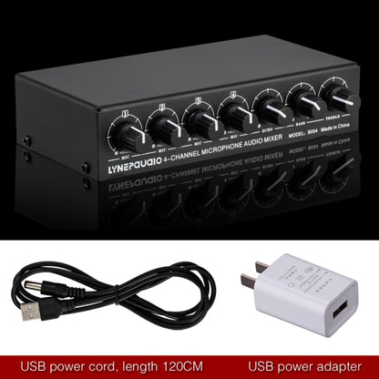 B054 4-Channel Microphone Mixer Support Stereo Output With Reverb Treble And Bass Adjustment, USB 5V Power Supply, US Plug, B054