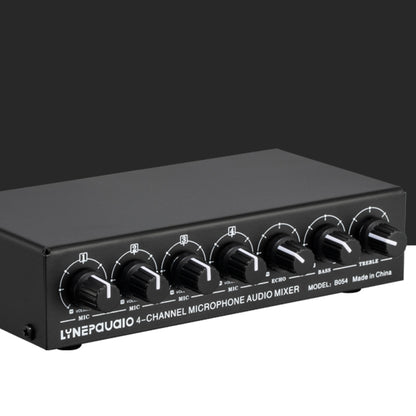 B054 4-Channel Microphone Mixer Support Stereo Output With Reverb Treble And Bass Adjustment, USB 5V Power Supply, US Plug, B054