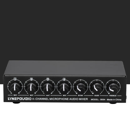 B054 4-Channel Microphone Mixer Support Stereo Output With Reverb Treble And Bass Adjustment, USB 5V Power Supply, US Plug, B054