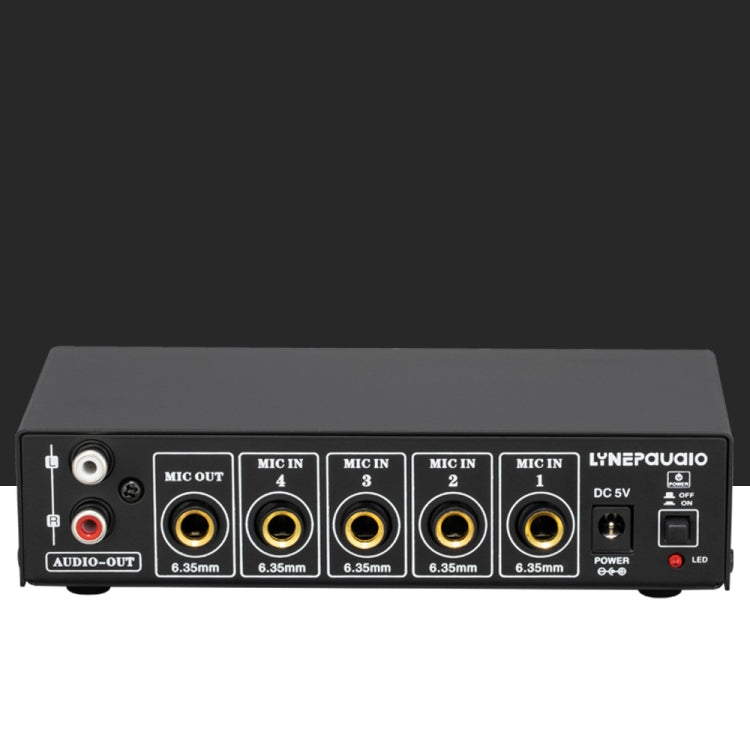 B054 4-Channel Microphone Mixer Support Stereo Output With Reverb Treble And Bass Adjustment, USB 5V Power Supply, US Plug, B054