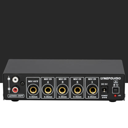 B054 4-Channel Microphone Mixer Support Stereo Output With Reverb Treble And Bass Adjustment, USB 5V Power Supply, US Plug, B054