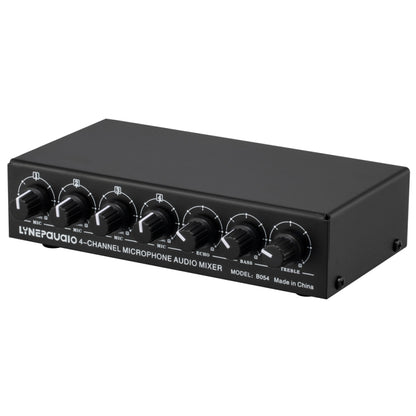 B054 4-Channel Microphone Mixer Support Stereo Output With Reverb Treble And Bass Adjustment, USB 5V Power Supply, US Plug, B054