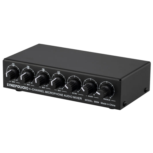 B054 4-Channel Microphone Mixer Support Stereo Output With Reverb Treble And Bass Adjustment, USB 5V Power Supply, US Plug, B054