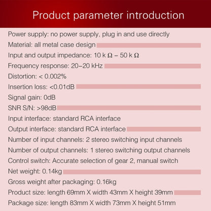 B101 2 In 1 Out (1 In 2 Out) Audio Source Signal Selection Switcher Computer Speaker  RCA Lossless Audio Source Switcher, B101