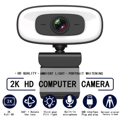 C10 2K HD Without Distortion 360 Degrees Rotate Three-speed Fill Light USB Free Drive Webcams, Built-in  Sound Clearer Microphone