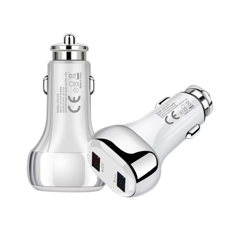 YSY-312 2 in 1 18W Portable QC3.0 Dual USB Car Charger + 1m 3A USB to Micro USB Data Cable Set, with Micro USB Cable