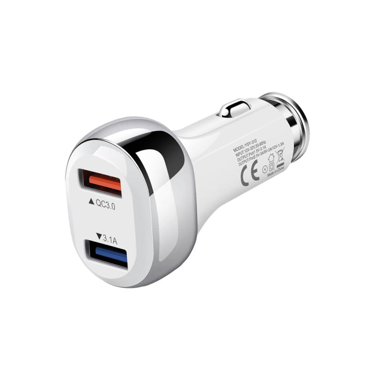 YSY-312 2 in 1 18W Portable QC3.0 Dual USB Car Charger + 1m 3A USB to Micro USB Data Cable Set, with Micro USB Cable
