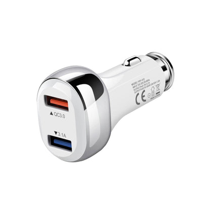 YSY-312 2 in 1 18W Portable QC3.0 Dual USB Car Charger + 1m 3A USB to Micro USB Data Cable Set, with Micro USB Cable