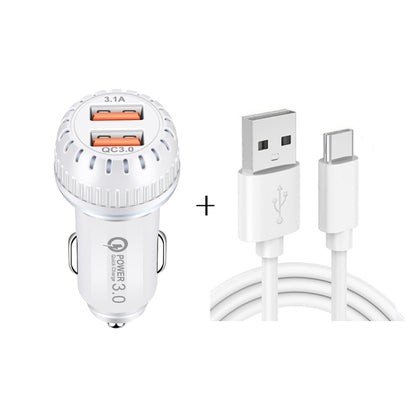 YSY-349 QC3.0 Dual Port USB Car Charger + 3A USB to USB-C / Type-C Data Cable, Length: 1m, with USB-C / Type-C Cable
