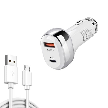 YSY-312PD QC3.0 18W USB + PD 20W USB-C / Type-C Car Charger with USB to Micro USB Data Cable, PD 20W with Micro USB Cable