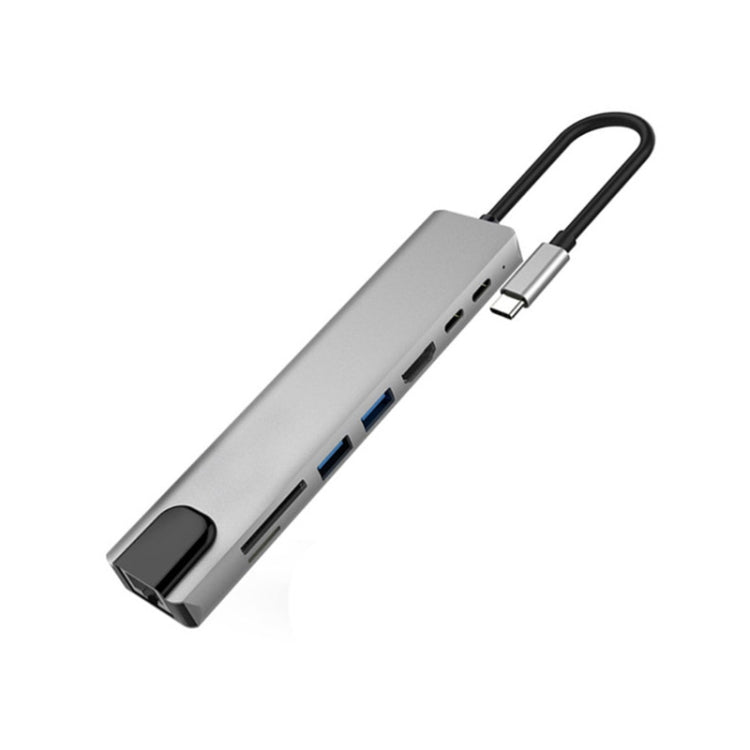 Aluminum Alloy 8 in 1 Multi HD USB 3.0 USB-C Hub Adapter Charging SD PD and TF RJ45 Card Reader Adapter for MacBook Pro Air