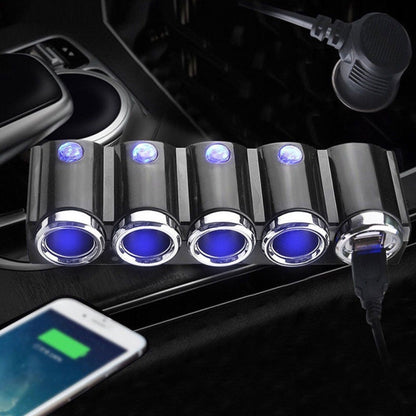 4 Way Car Cigarette Lighter Socket Splitter Dual USB Port Car Charger Adapter, 4 Way