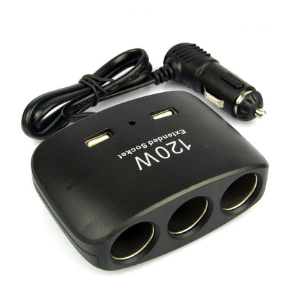 120W Car Cigarette Lighter Adapter, 3-Socket Cigarette Lighter Splitter with Dual USB Car Charger for iPhone iPad Samsung GPS Dashcam, 120W