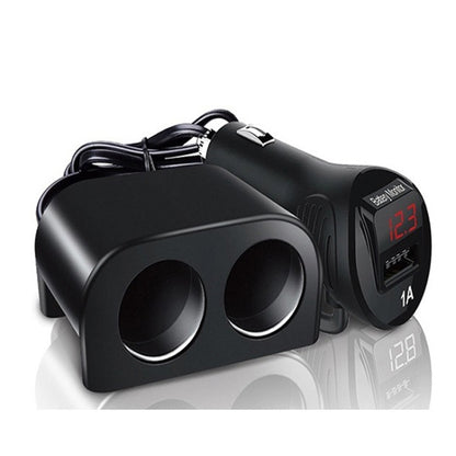 Cigarette Lighter Adapter 2 Socket Cigarette Lighter Splitter with LED Voltage Display USB Car Charger Adapter, 2 Socket