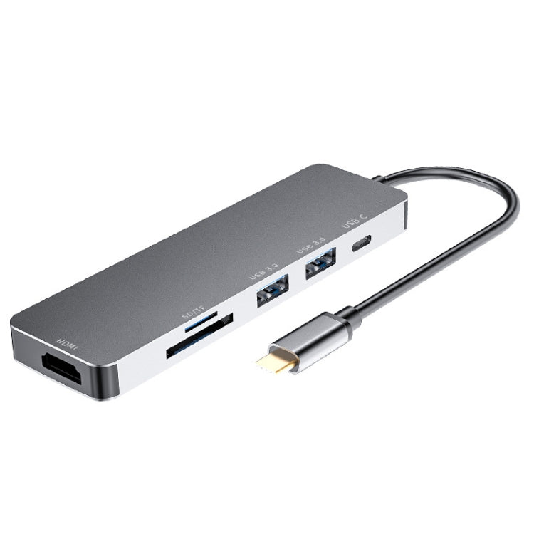 6 in 1 Type C to HDMI + USB 3.0 + Type C + SD/TF Docking Station Multi-function HUB, 6 in 1
