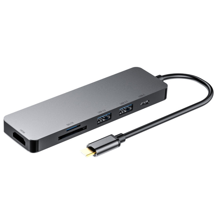 6 in 1 Type C to HDMI + USB 3.0 + Type C + SD/TF Docking Station Multi-function HUB, 6 in 1