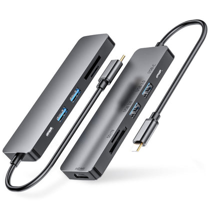 6 in 1 Type C to HDMI + USB 3.0 + Type C + SD/TF Docking Station Multi-function HUB, 6 in 1