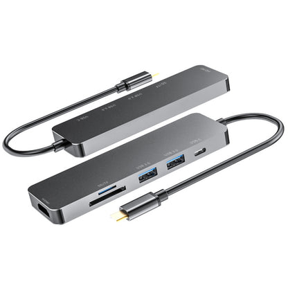 6 in 1 Type C to HDMI + USB 3.0 + Type C + SD/TF Docking Station Multi-function HUB, 6 in 1