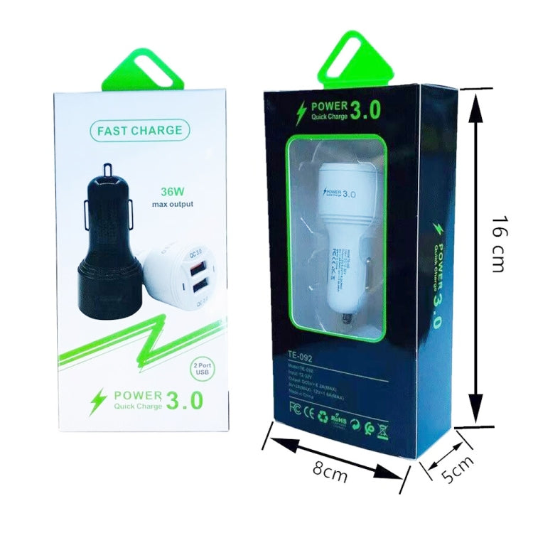 TE-092 36W Dual QC3.0 USB Fast Car Charger, TE-092