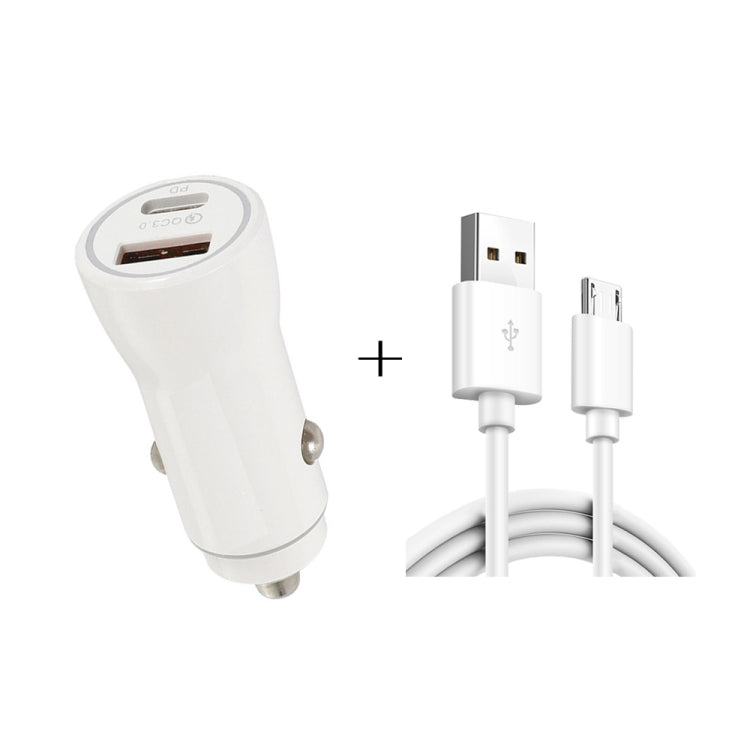 P21 Portable PD 20W + QC3.0 18W Dual Ports Fast Car Charger with USB to Micro USB Cable Kit, with USB Cable