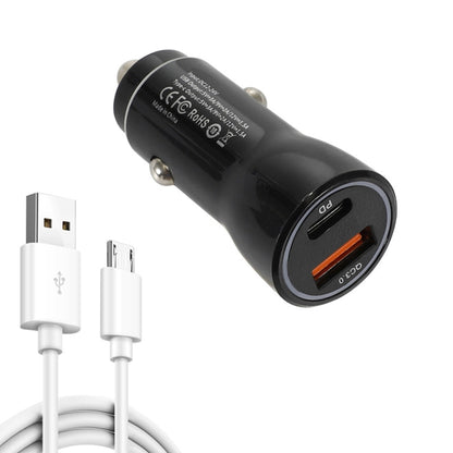 P21 Portable PD 20W + QC3.0 18W Dual Ports Fast Car Charger with USB to Micro USB Cable Kit, with USB Cable
