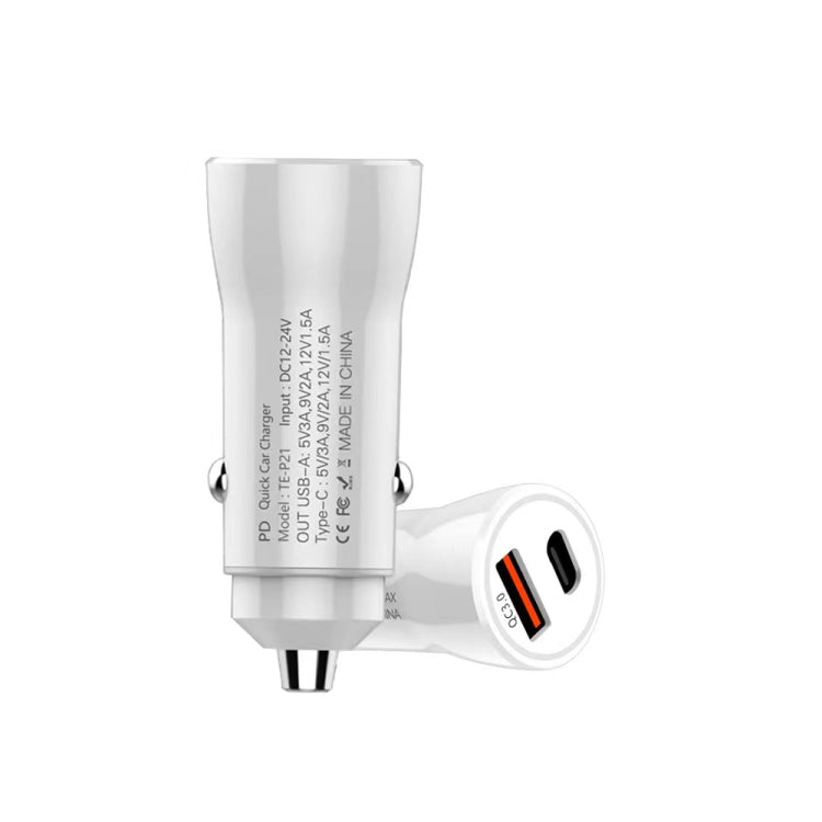 P21 PD 20W USB-C / Type-C + QC3.0 18W USB Fast Car Charger with USB-C / Type-C to 8 Pin Data Cable Set, USB-C / Type-C to 8 Pin