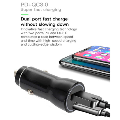 P21 PD 20W USB-C / Type-C + QC3.0 18W USB Fast Car Charger with USB-C / Type-C to 8 Pin Data Cable Set, USB-C / Type-C to 8 Pin